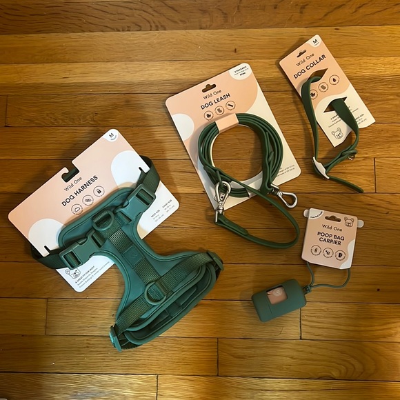 NWT Wild One Collar, Harness, Leash & Poop Bag Carrier